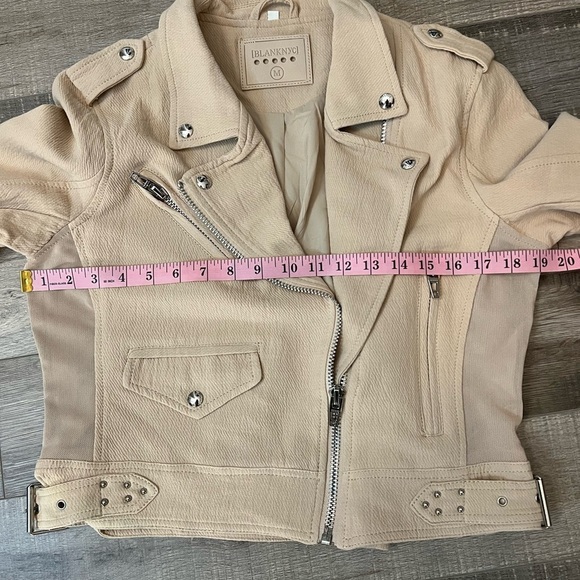 Blank NYC Cream 100% cotton Moto Jacket Asymmetrical Zipper size M EUC - Picture 13 of 16